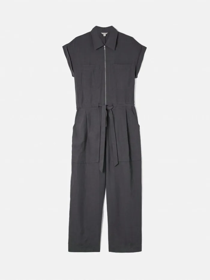 Jigsaw Linen Zip Front Jumpsuit Dark Grey Women Dresses and Jumpsuits