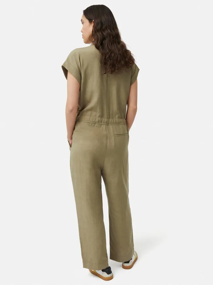 Jigsaw Linen Zip Front Jumpsuit Khaki Women Dresses and Jumpsuits