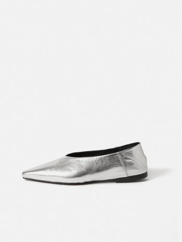 Jigsaw Linnie Flat Pointed Ballerina Silver Women Flats