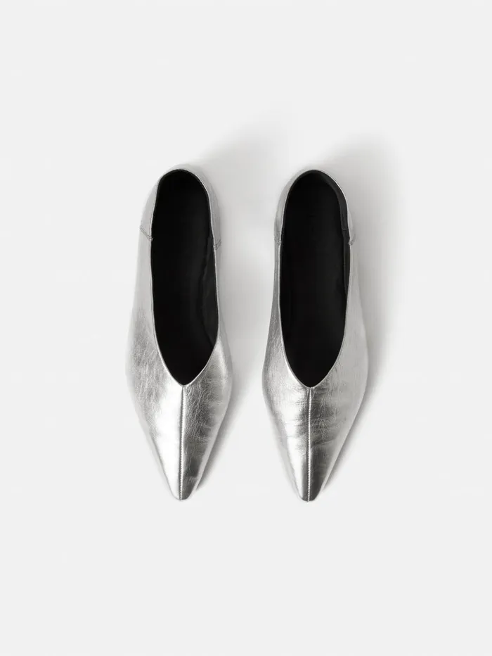 Jigsaw Linnie Flat Pointed Ballerina Silver Women Flats