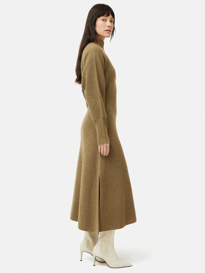 Jigsaw Merino Blend Batwing Dress Khaki Women Dresses and Jumpsuits