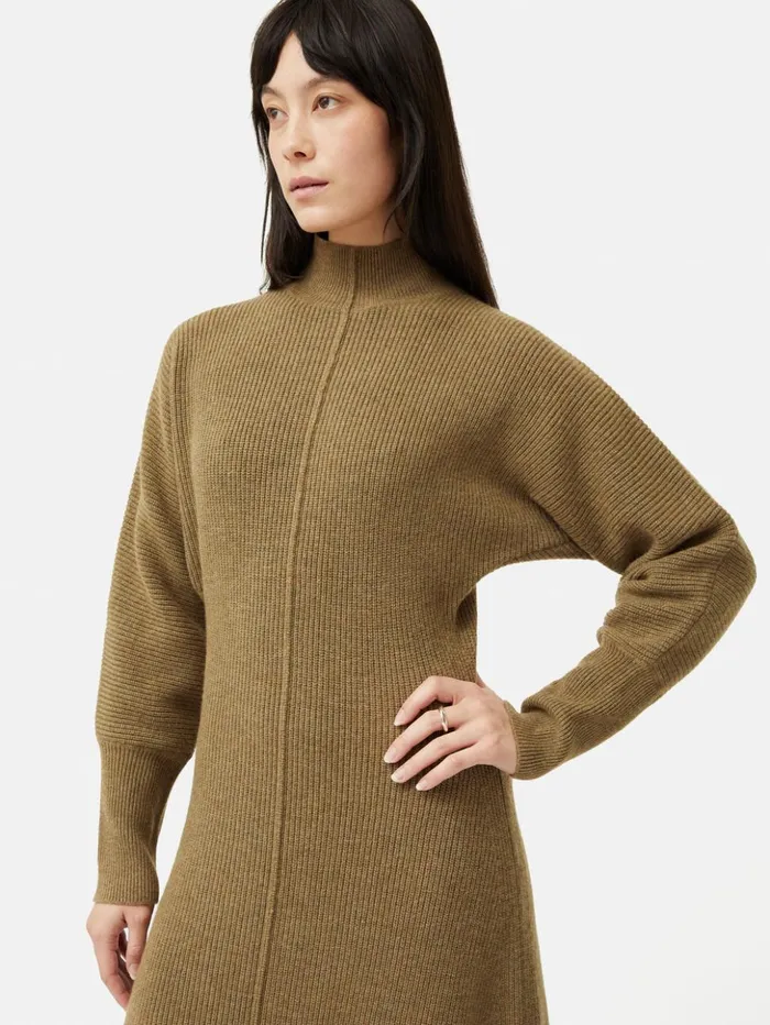 Jigsaw Merino Blend Batwing Dress Khaki Women Dresses and Jumpsuits