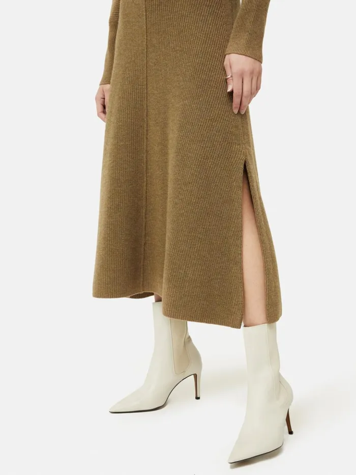 Jigsaw Merino Blend Batwing Dress Khaki Women Dresses and Jumpsuits