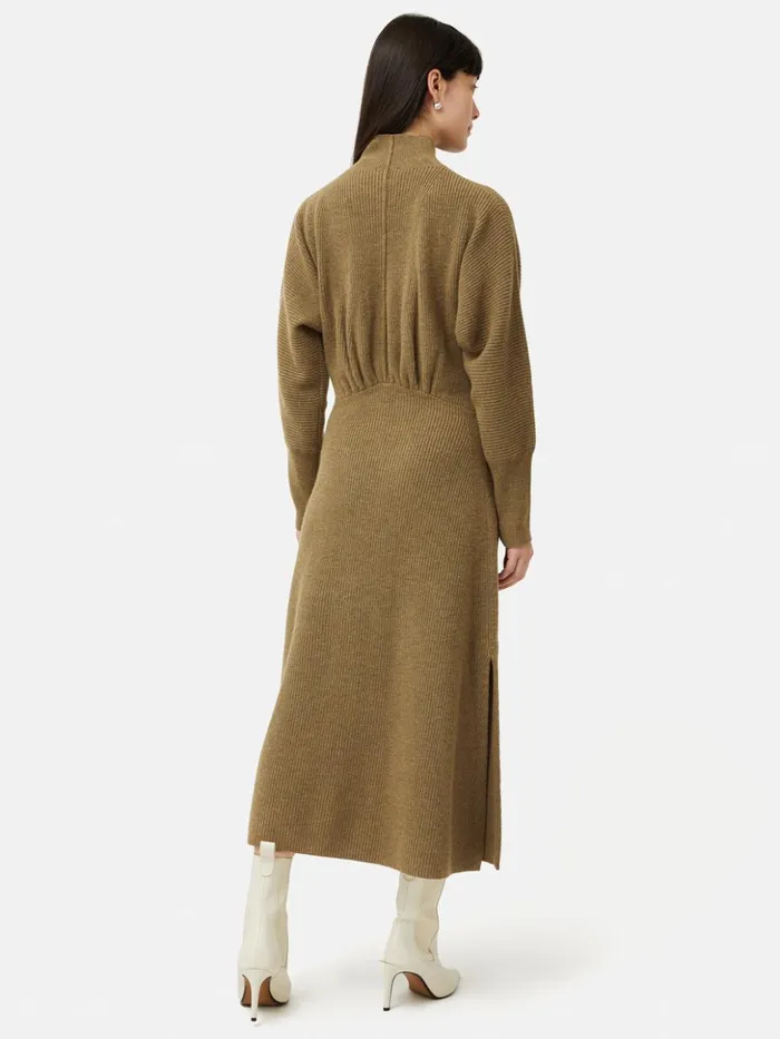 Jigsaw Merino Blend Batwing Dress Khaki Women Dresses and Jumpsuits