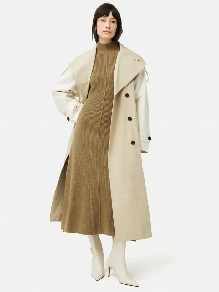 Jigsaw Merino Blend Batwing Dress Khaki Women Dresses and Jumpsuits