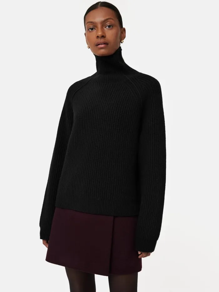 Jigsaw Merino Fishermans Rib Jumper Black Women Knitwear and Cashmere