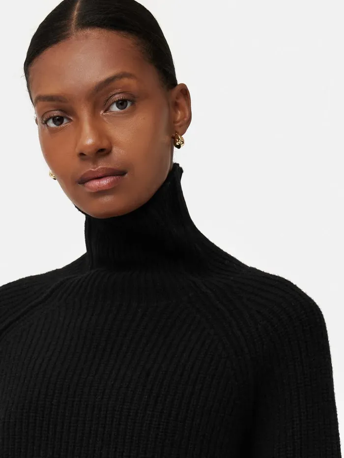 Jigsaw Merino Fishermans Rib Jumper Black Women Knitwear and Cashmere