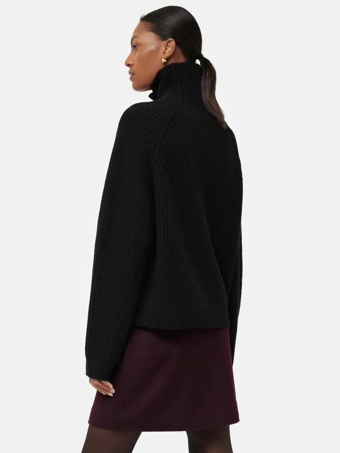 Jigsaw Merino Fishermans Rib Jumper Black Women Knitwear and Cashmere