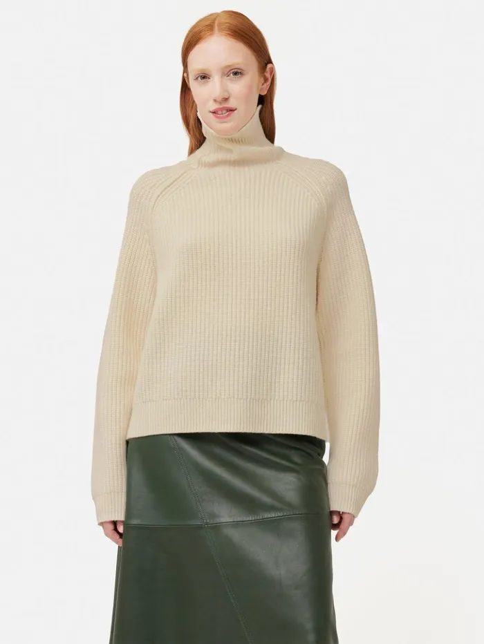 Jigsaw Merino Fishermans Rib Jumper Cream Women Knitwear and Cashmere