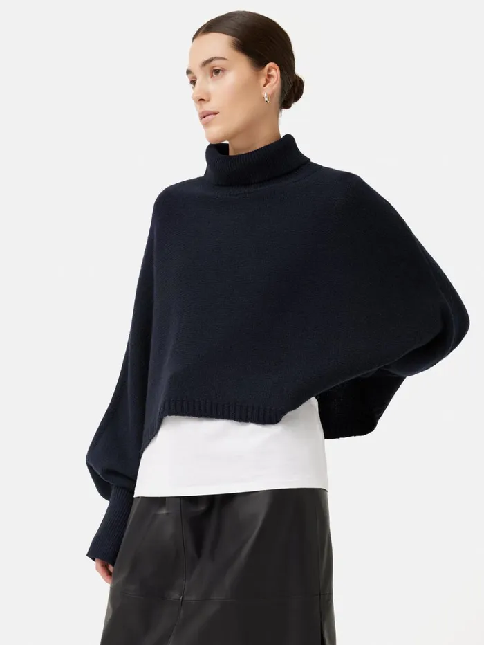 Jigsaw Merino Poncho Jumper Navy Women Ponchos and Scarves