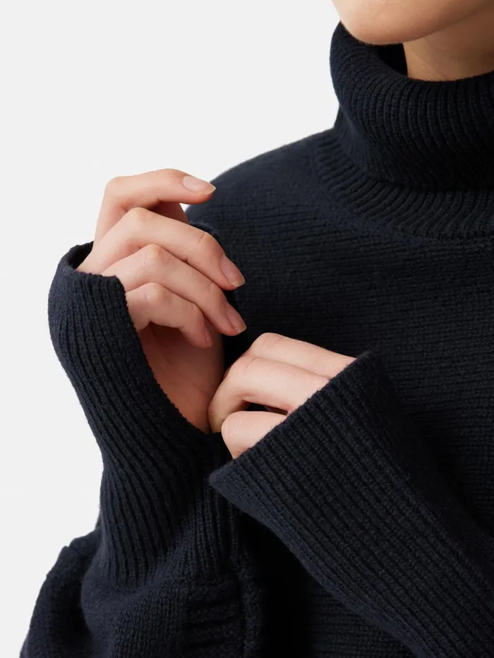 Jigsaw Merino Poncho Jumper Navy Women Ponchos and Scarves