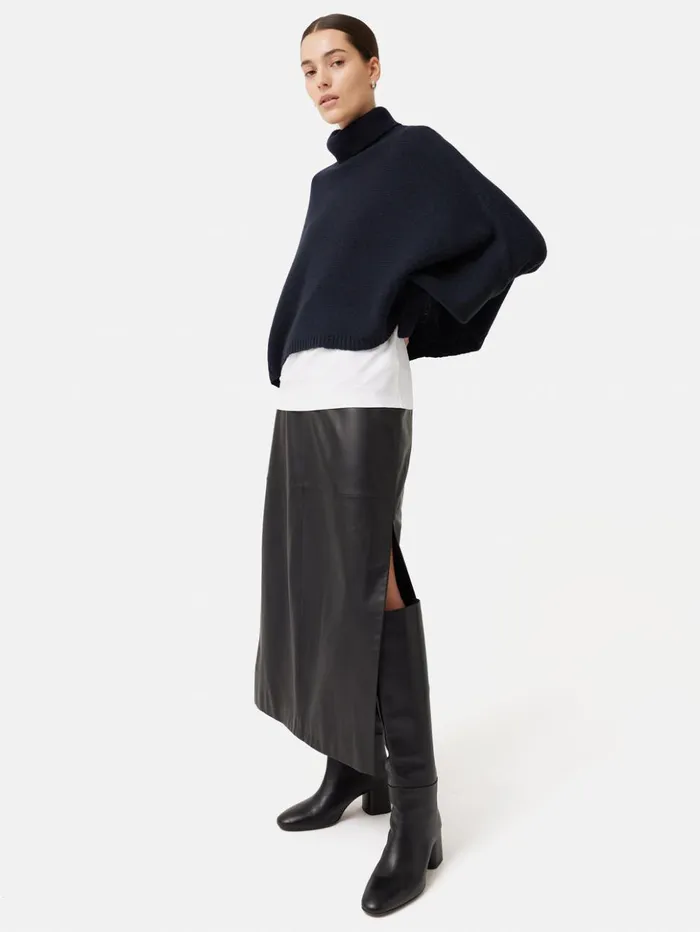 Jigsaw Merino Poncho Jumper Navy Women Ponchos and Scarves