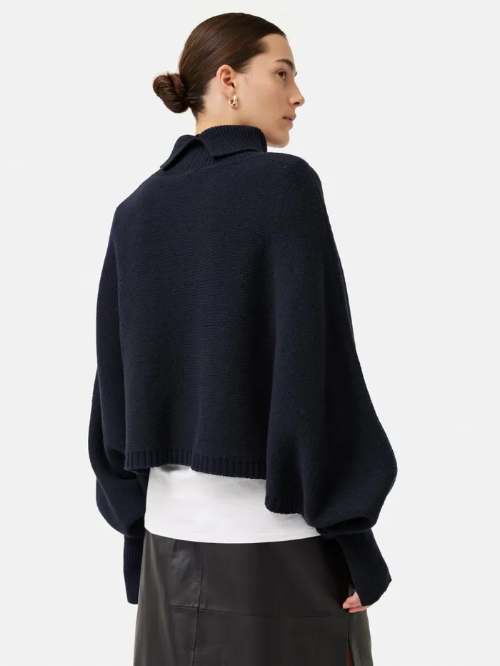 Jigsaw Merino Poncho Jumper Navy Women Ponchos and Scarves