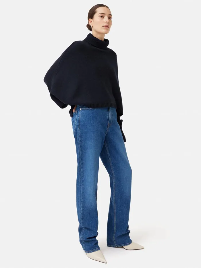 Jigsaw Merino Poncho Jumper Navy Women Ponchos and Scarves