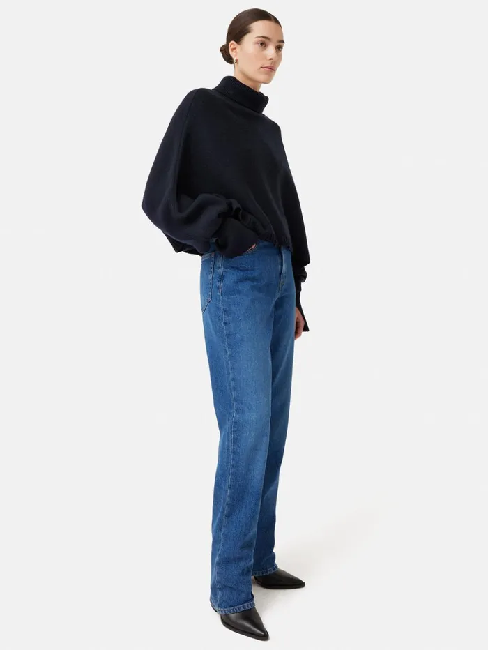 Jigsaw Merino Poncho Jumper Navy Women Ponchos and Scarves