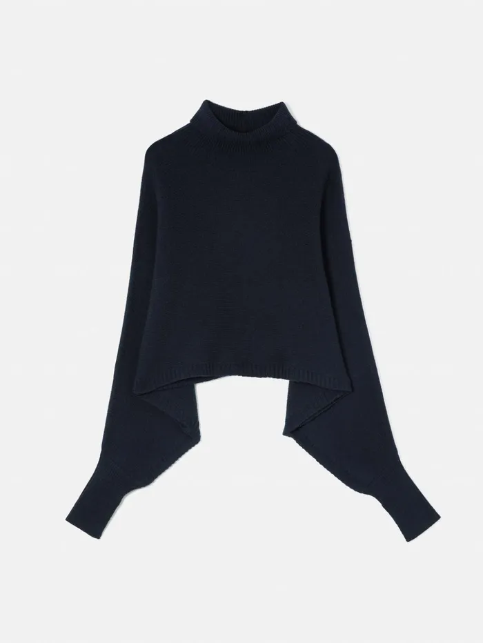 Jigsaw Merino Poncho Jumper Navy Women Ponchos and Scarves