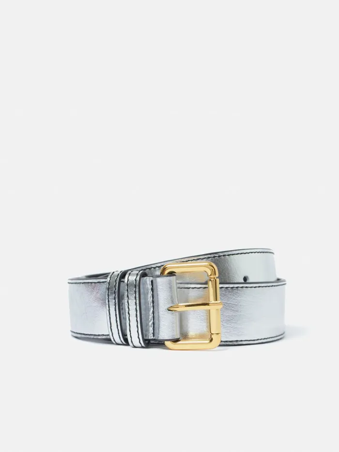 Jigsaw Metallic Leather Belt Silver Women Belts