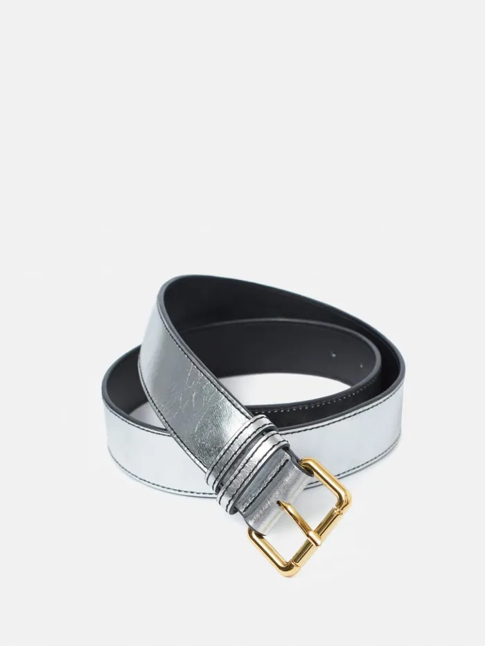Jigsaw Metallic Leather Belt Silver Women Belts