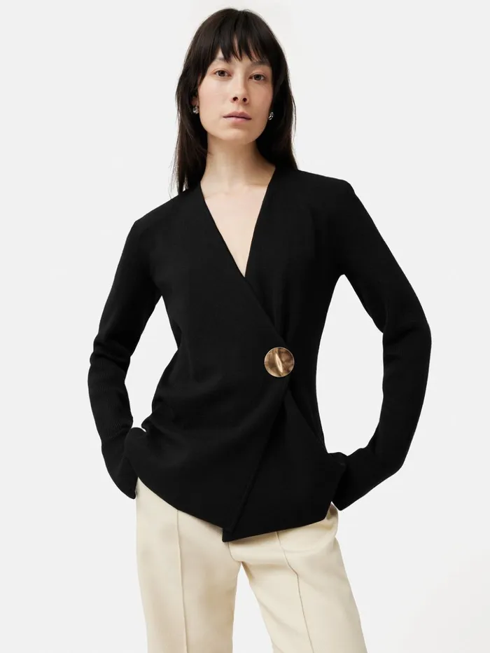 Jigsaw Milano Gold Disc Jacket Black Women Knitwear and Cashmere