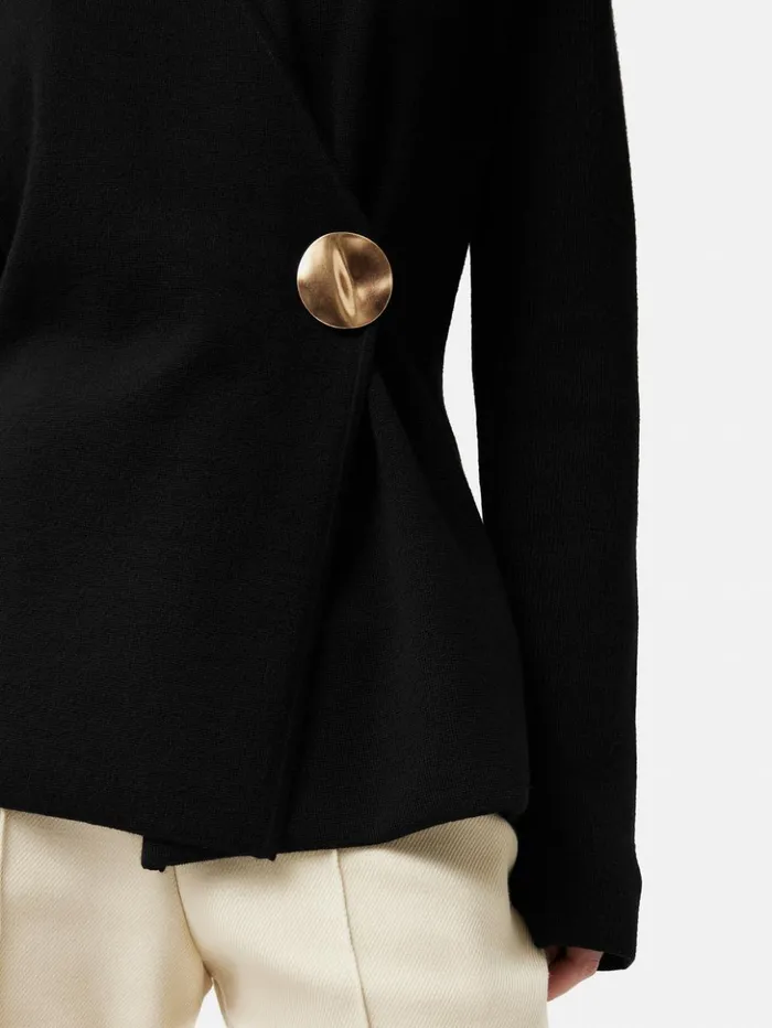 Jigsaw Milano Gold Disc Jacket Black Women Knitwear and Cashmere