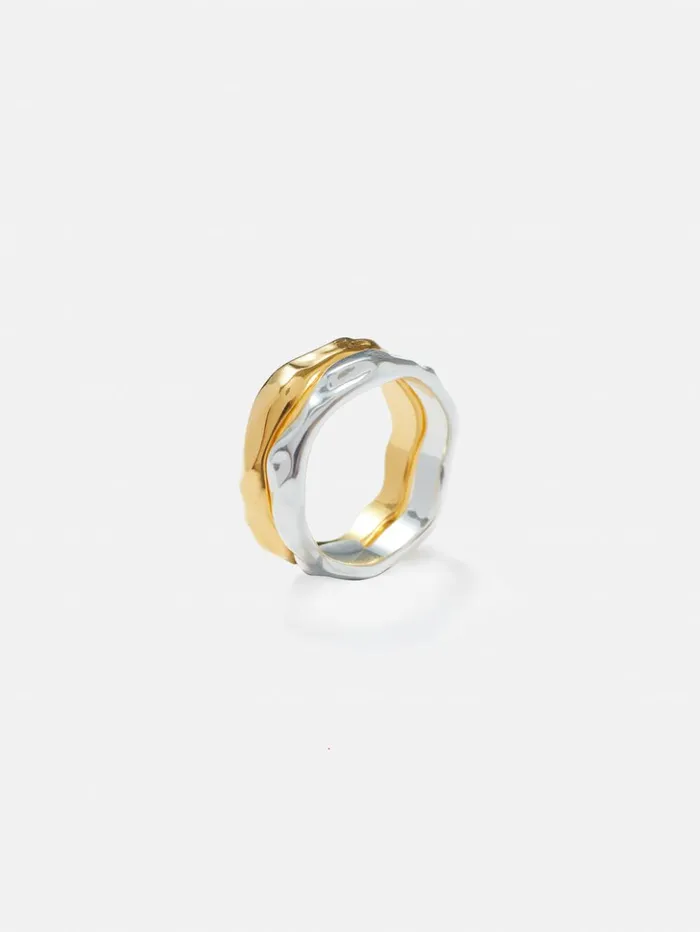 Jigsaw Mixed Metal Ring Set Gold Women Jewellery