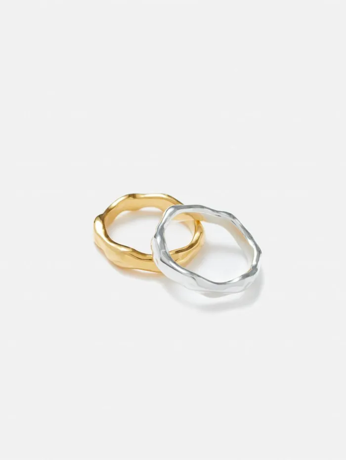 Jigsaw Mixed Metal Ring Set Gold Women Jewellery