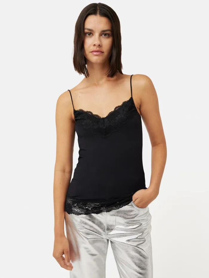 Jigsaw Modal Lace Vest Black Women Shirts and Tops