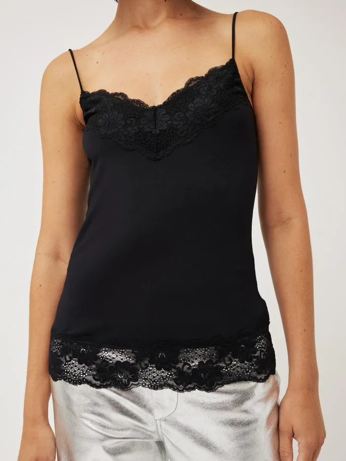 Jigsaw Modal Lace Vest Black Women Shirts and Tops