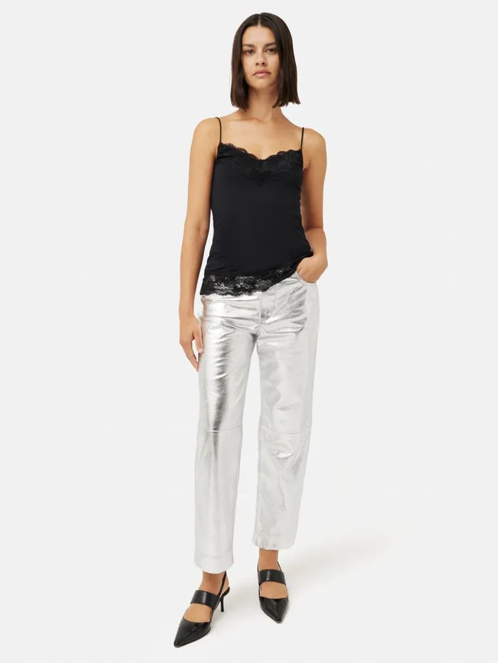 Jigsaw Modal Lace Vest Black Women Shirts and Tops