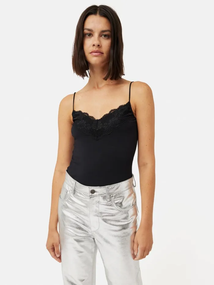 Jigsaw Modal Lace Vest Black Women Shirts and Tops