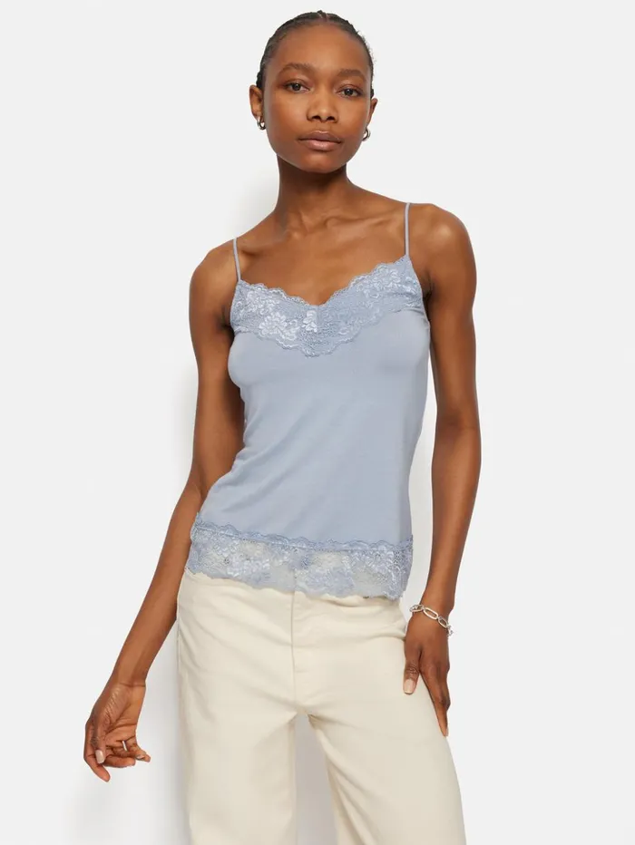 Jigsaw Modal Lace Vest Blue Mist Women Shirts and Tops
