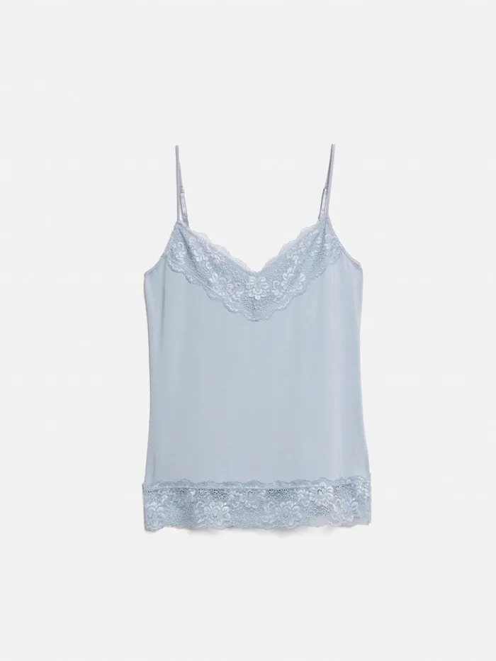 Jigsaw Modal Lace Vest Blue Mist Women Shirts and Tops