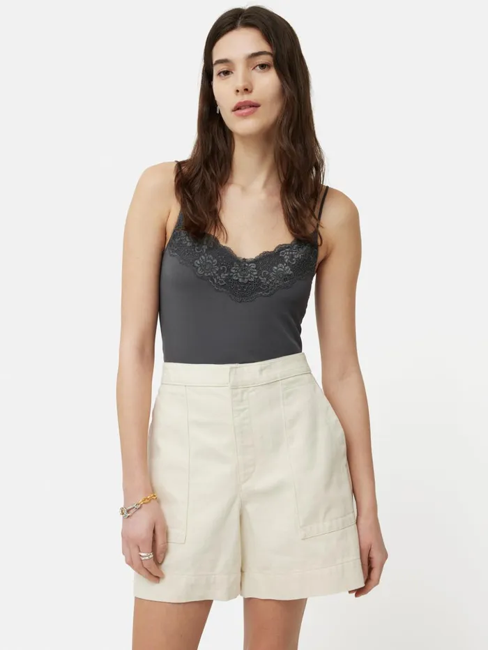 Jigsaw Modal Lace Vest Dark Grey Women Shirts and Tops