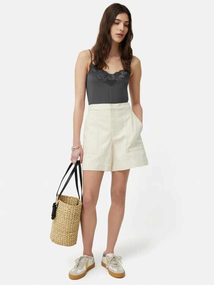 Jigsaw Modal Lace Vest Dark Grey Women Shirts and Tops
