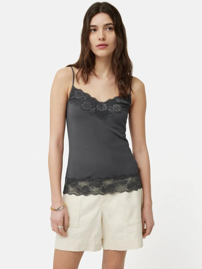 Jigsaw Modal Lace Vest Dark Grey Women Shirts and Tops