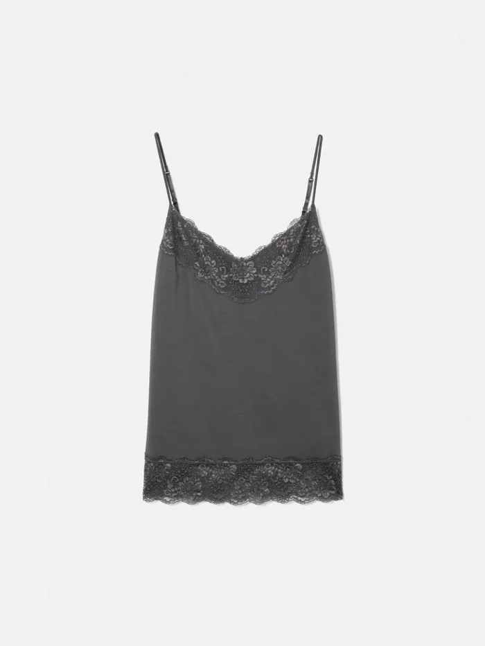 Jigsaw Modal Lace Vest Dark Grey Women Shirts and Tops