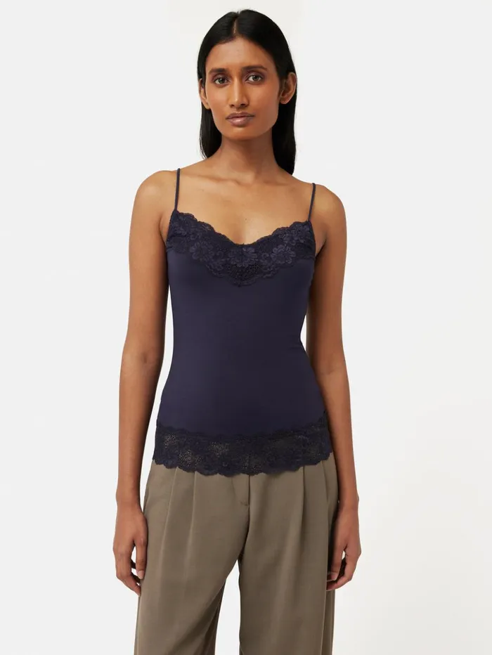 Jigsaw Modal Lace Vest Navy Women Shirts and Tops