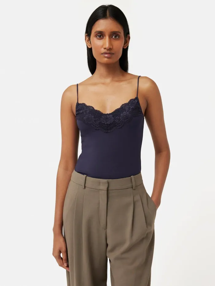 Jigsaw Modal Lace Vest Navy Women Shirts and Tops