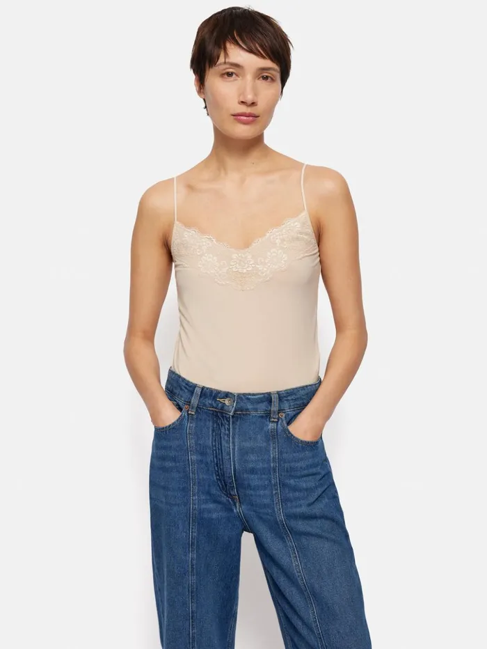 Jigsaw Modal Lace Vest Pale Sand Women Shirts and Tops