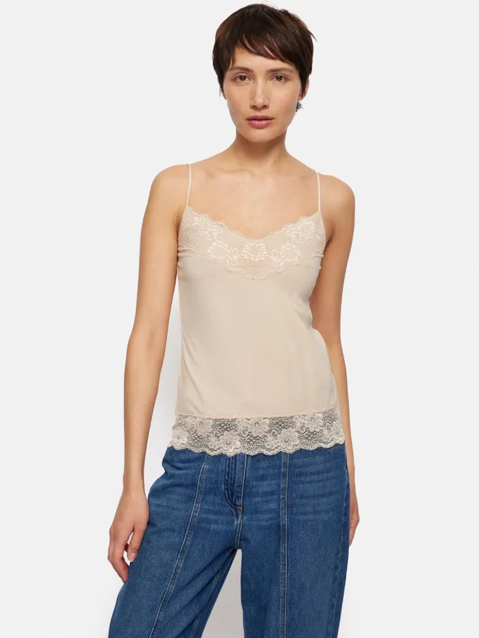 Jigsaw Modal Lace Vest Pale Sand Women Shirts and Tops