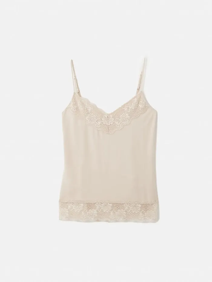 Jigsaw Modal Lace Vest Pale Sand Women Shirts and Tops