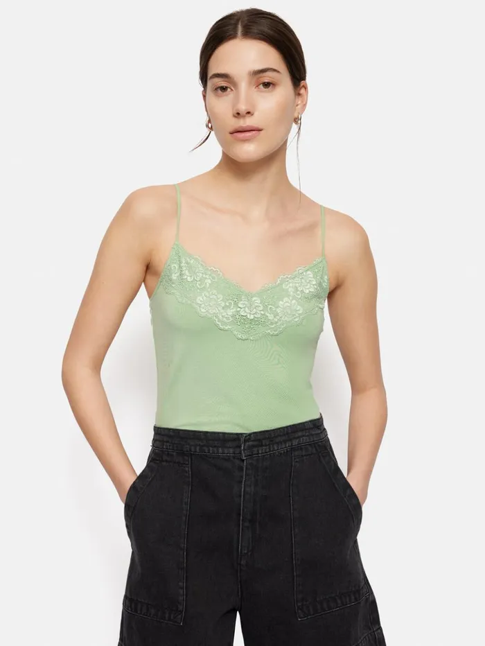 Jigsaw Modal Lace Vest Pastel Green Women Shirts and Tops