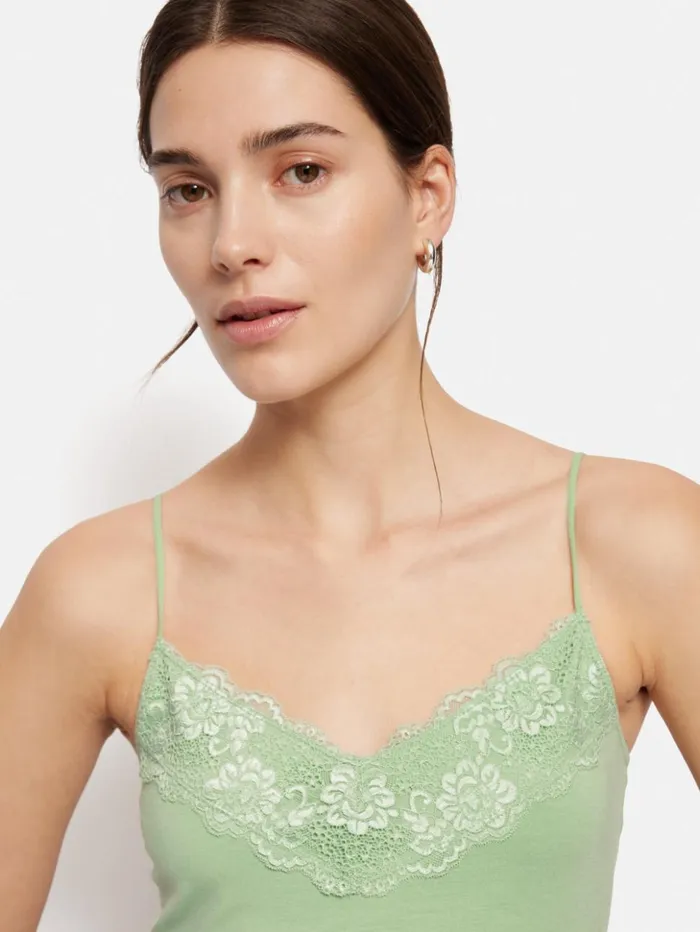 Jigsaw Modal Lace Vest Pastel Green Women Shirts and Tops
