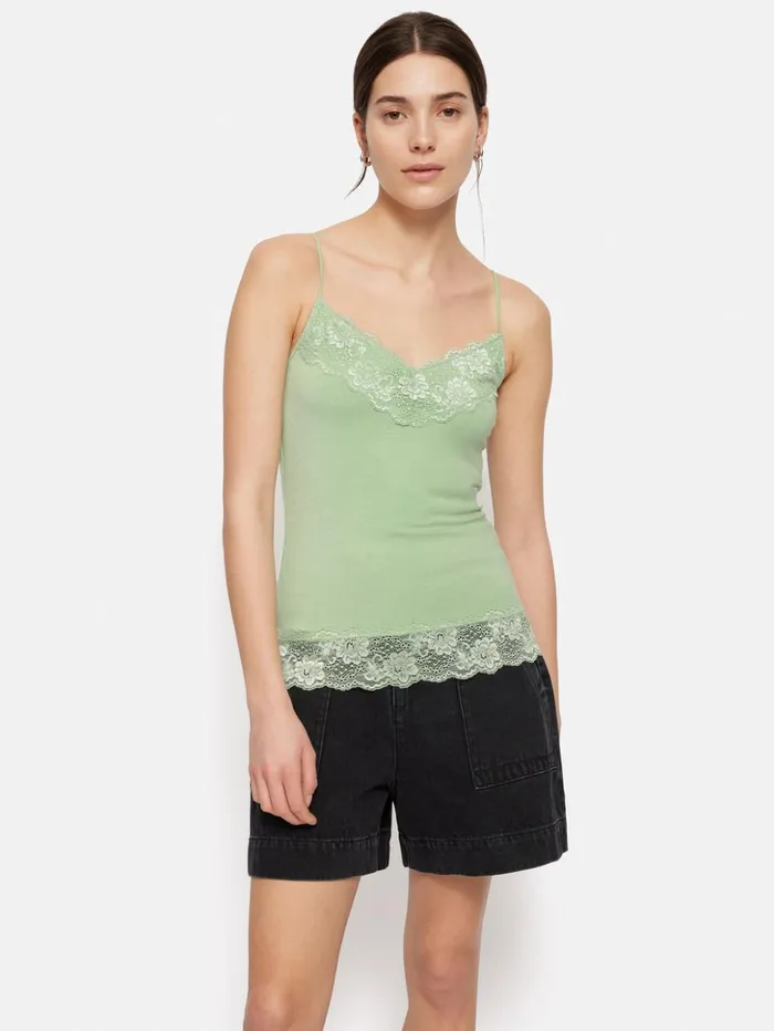 Jigsaw Modal Lace Vest Pastel Green Women Shirts and Tops