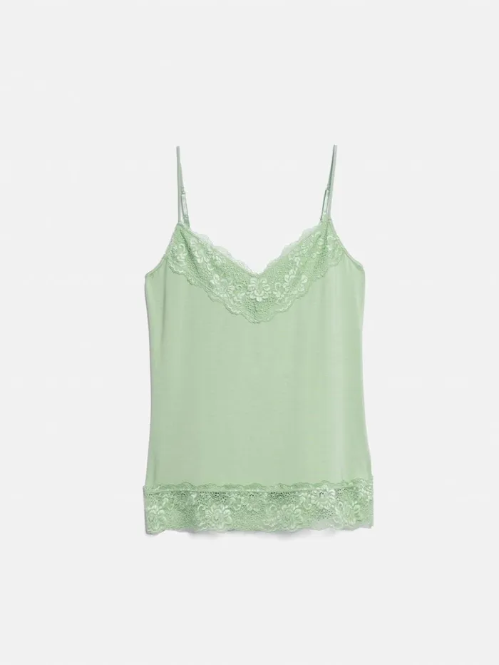 Jigsaw Modal Lace Vest Pastel Green Women Shirts and Tops