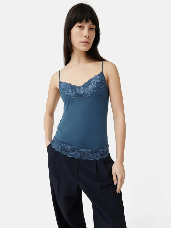 Jigsaw Modal Lace Vest Teal Blue Women Shirts and Tops