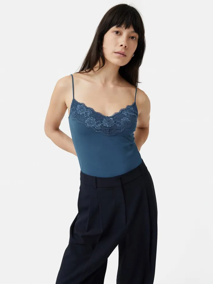 Jigsaw Modal Lace Vest Teal Blue Women Shirts and Tops
