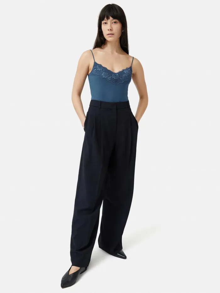 Jigsaw Modal Lace Vest Teal Blue Women Shirts and Tops