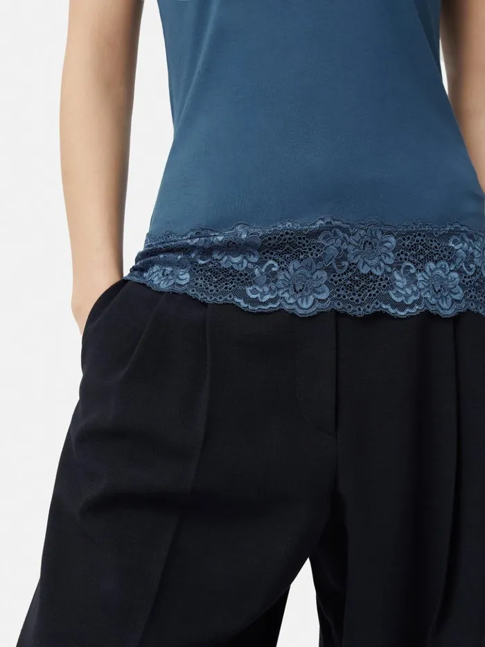 Jigsaw Modal Lace Vest Teal Blue Women Shirts and Tops