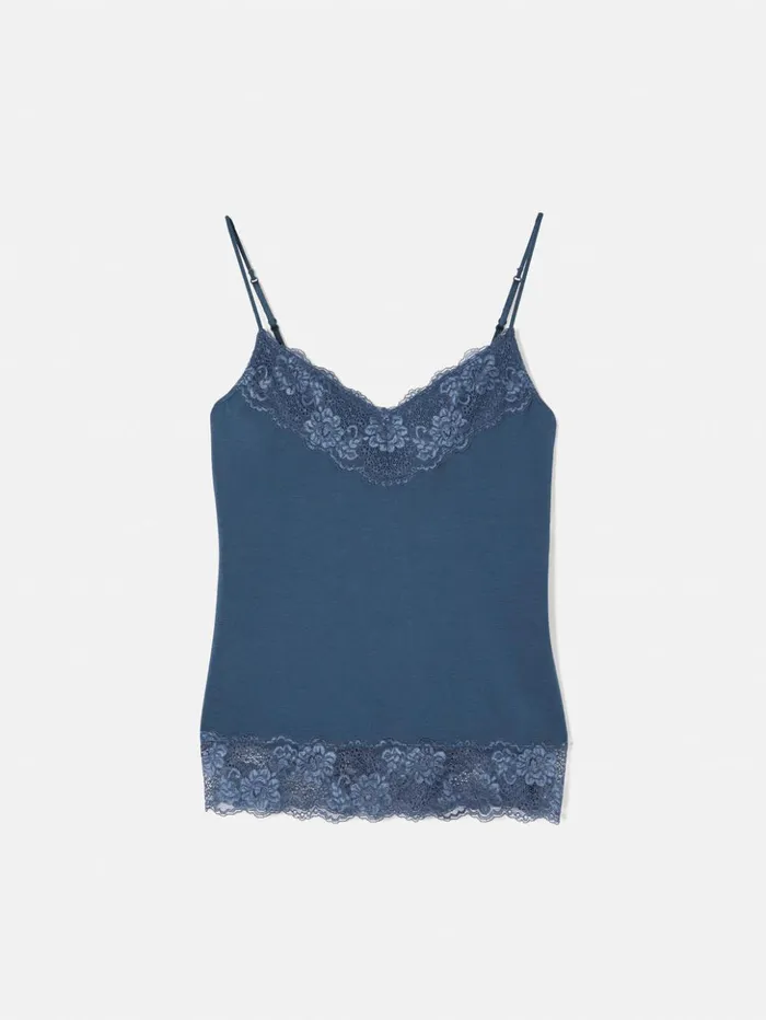 Jigsaw Modal Lace Vest Teal Blue Women Shirts and Tops